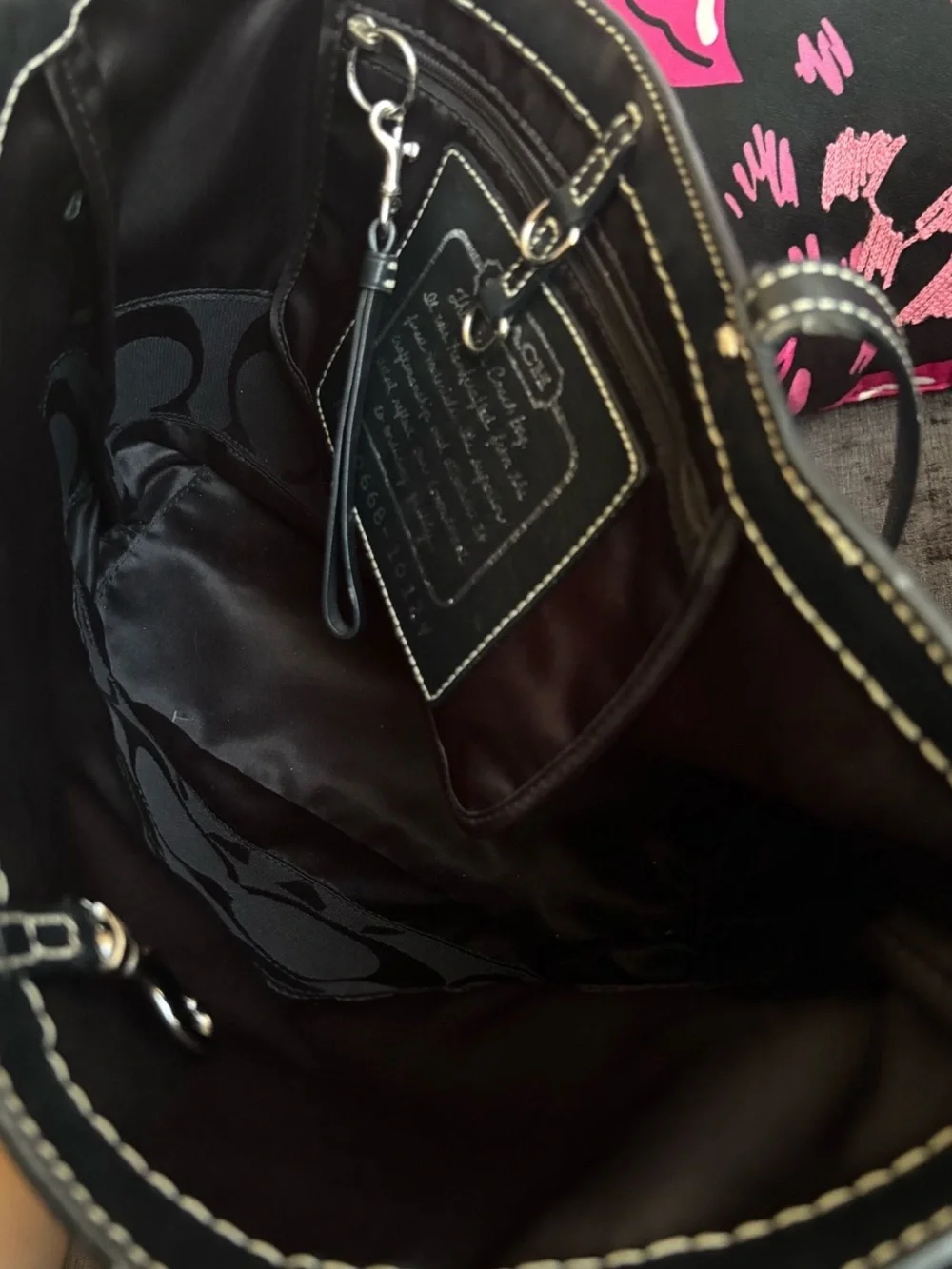 Coach Black Tote with Metallic Silver Stripe